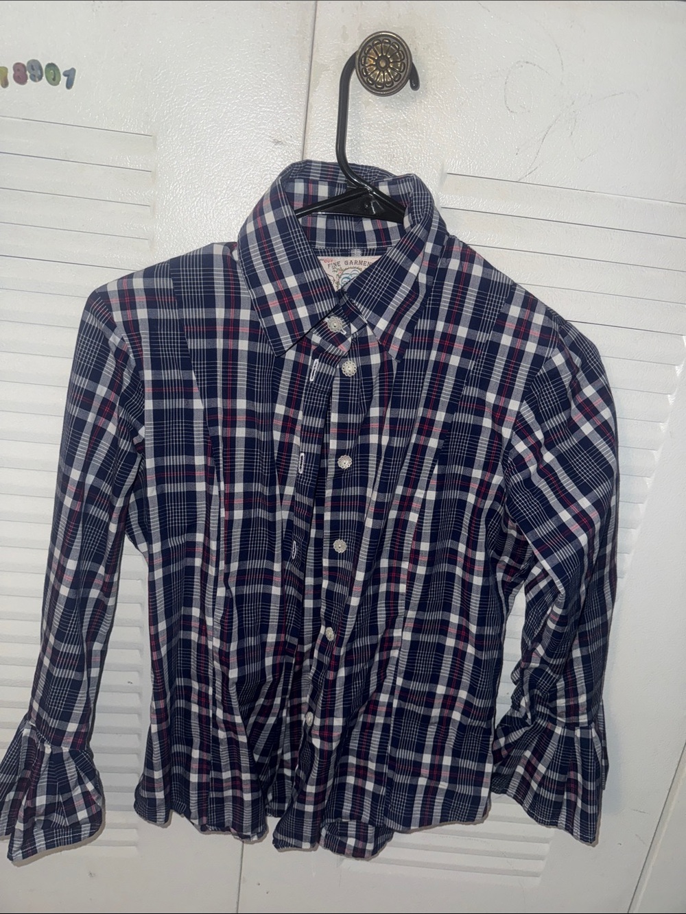 Women’s Navy Plaid Button-Down Shirt